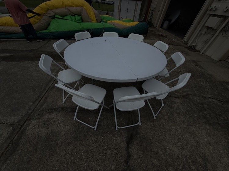 6FT Round Table and 10 Chairs